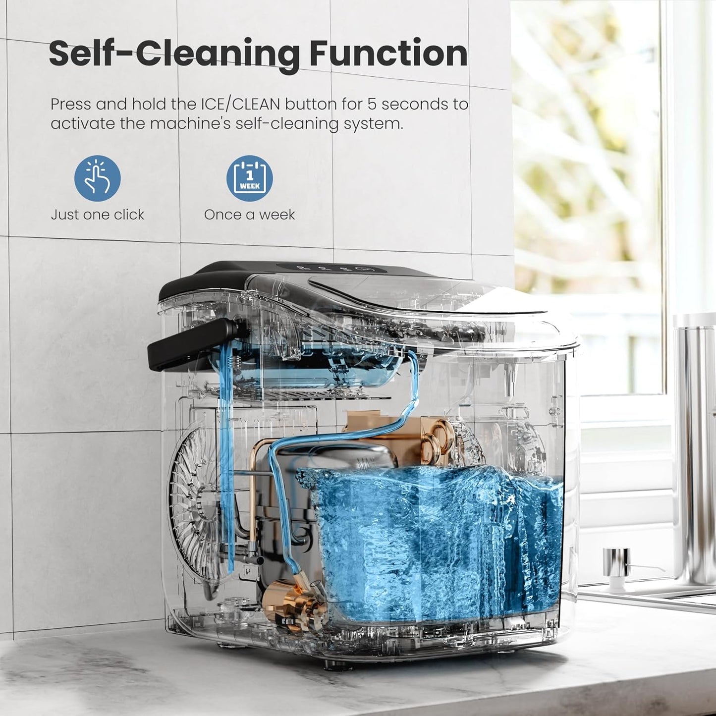 Portable Ice Maker Machine with Handle, 26lbs/24Hrs, 6Mins/9 Ice Cubes, Self-Cleaning with Basket/Scoop Z5812SH