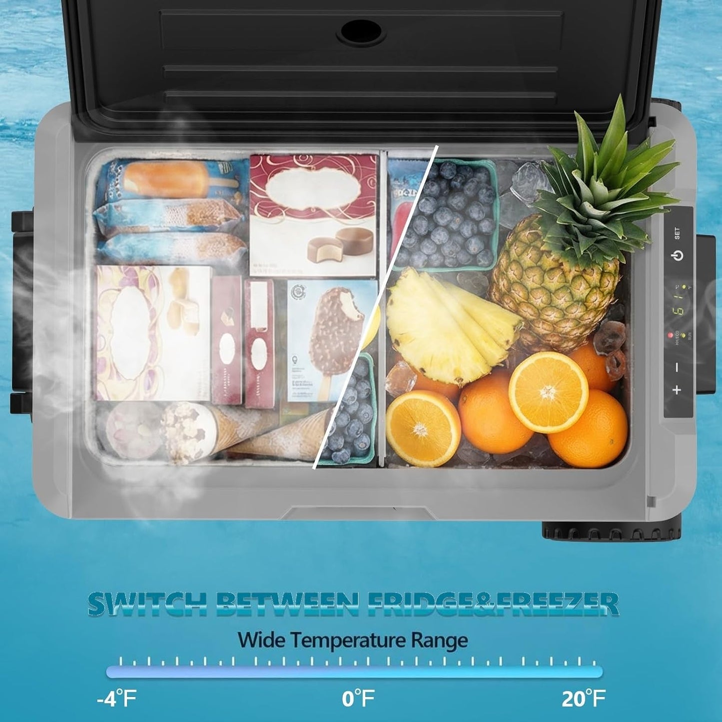 53 Quart (50L) Electric Cooler, 12 Volt Car Refrigerator, Portable Cooler with Wheels