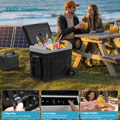 53 Quart (50L) Electric Cooler, 12 Volt Car Refrigerator, Portable Cooler with Wheels