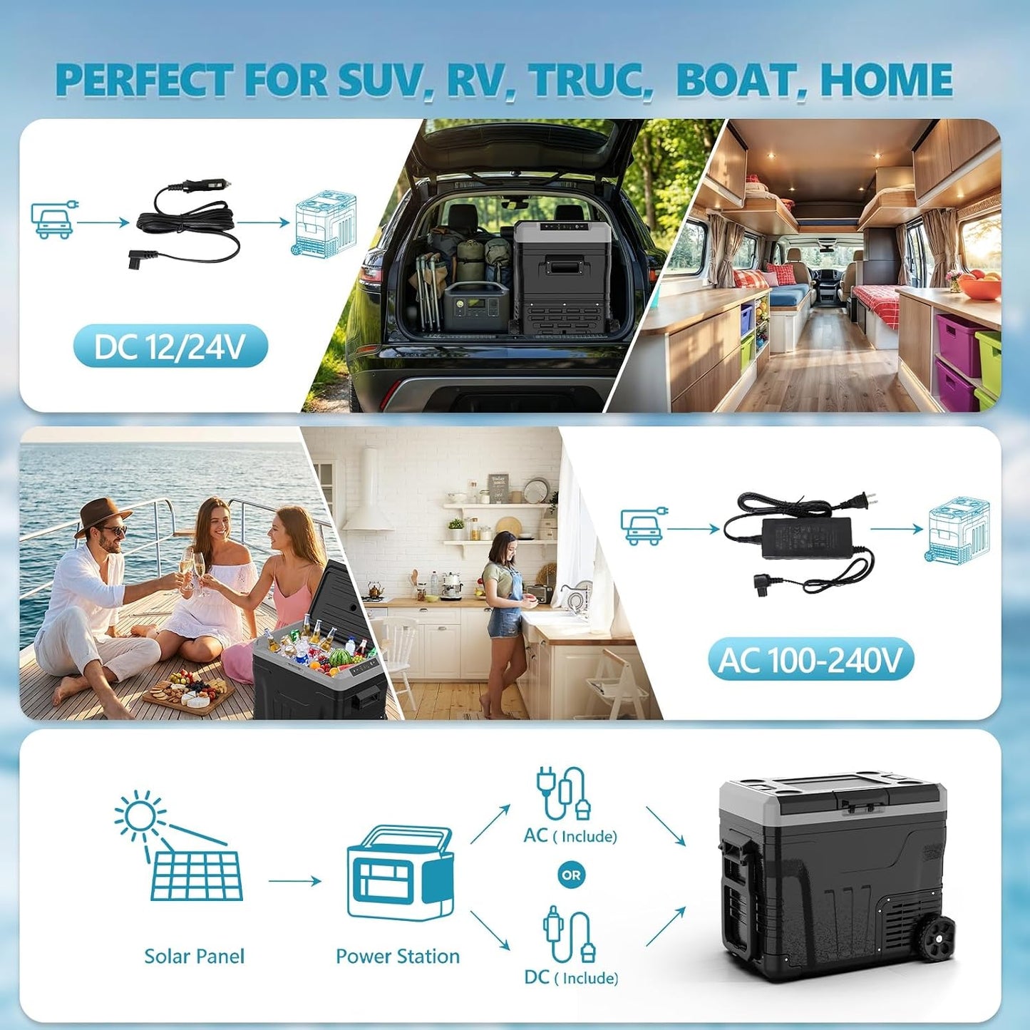 53 Quart (50L) Electric Cooler, 12 Volt Car Refrigerator, Portable Cooler with Wheels