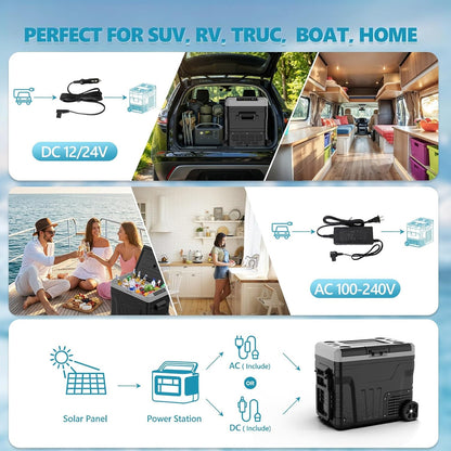 53 Quart (50L) Electric Cooler, 12 Volt Car Refrigerator, Portable Cooler with Wheels