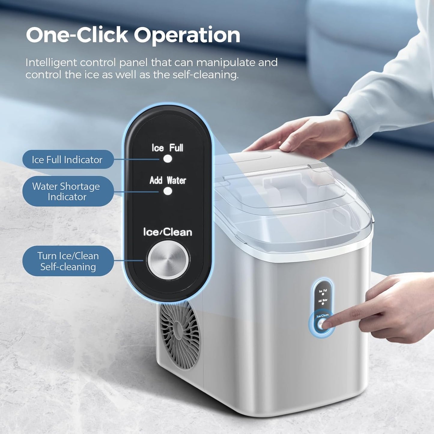 Nugget Ice Maker Countertop with Self-Cleaning Function