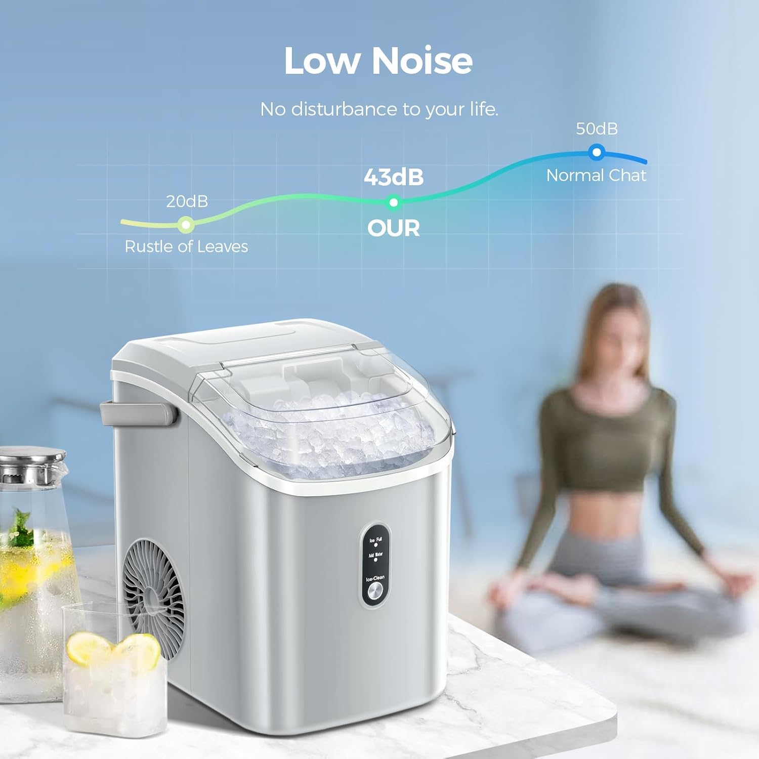 Nugget Ice Maker Countertop with Self-Cleaning Function