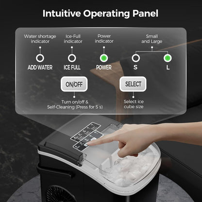 Ice maker with intuitive operating panel and hand selecting ice size