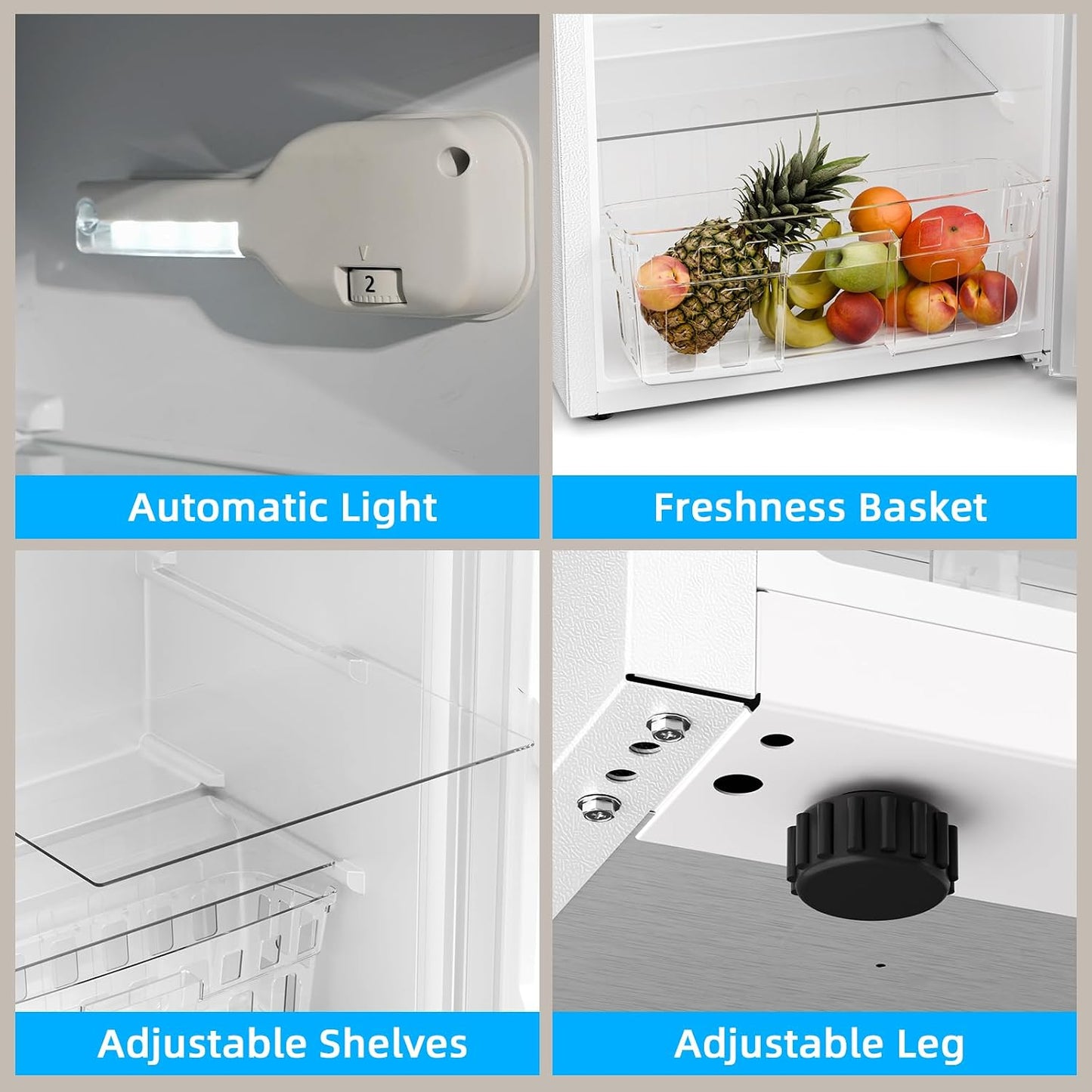 Compact Refrigerator,4.5 Cu.Ft. Mini Separate Freezer Double 2-Door Adjustable Removable Shelves for Apartment/Dorm/Office,WHITE