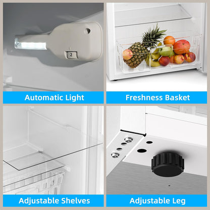 Compact Refrigerator,4.5 Cu.Ft. Mini Separate Freezer Double 2-Door Adjustable Removable Shelves for Apartment/Dorm/Office,WHITE