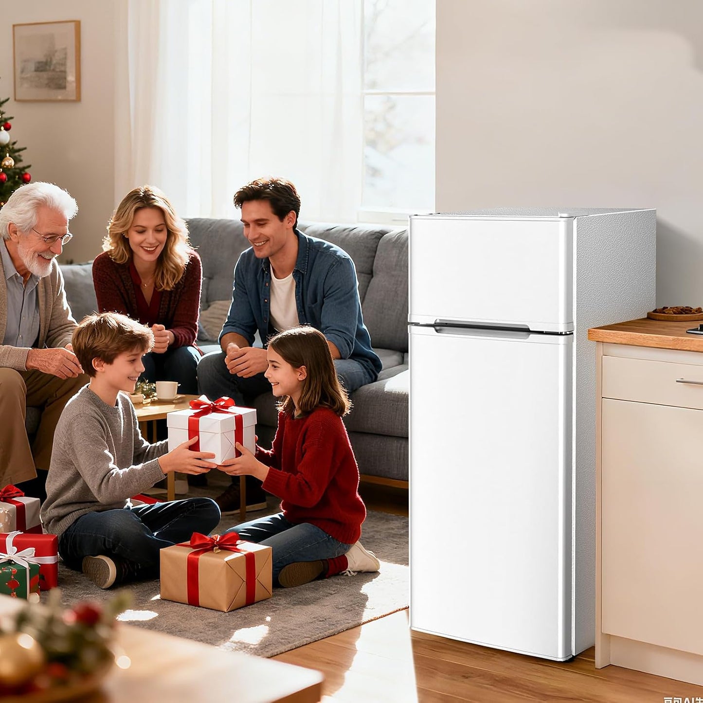 Compact Refrigerator,4.5 Cu.Ft. Mini Separate Freezer Double 2-Door Adjustable Removable Shelves for Apartment/Dorm/Office,WHITE