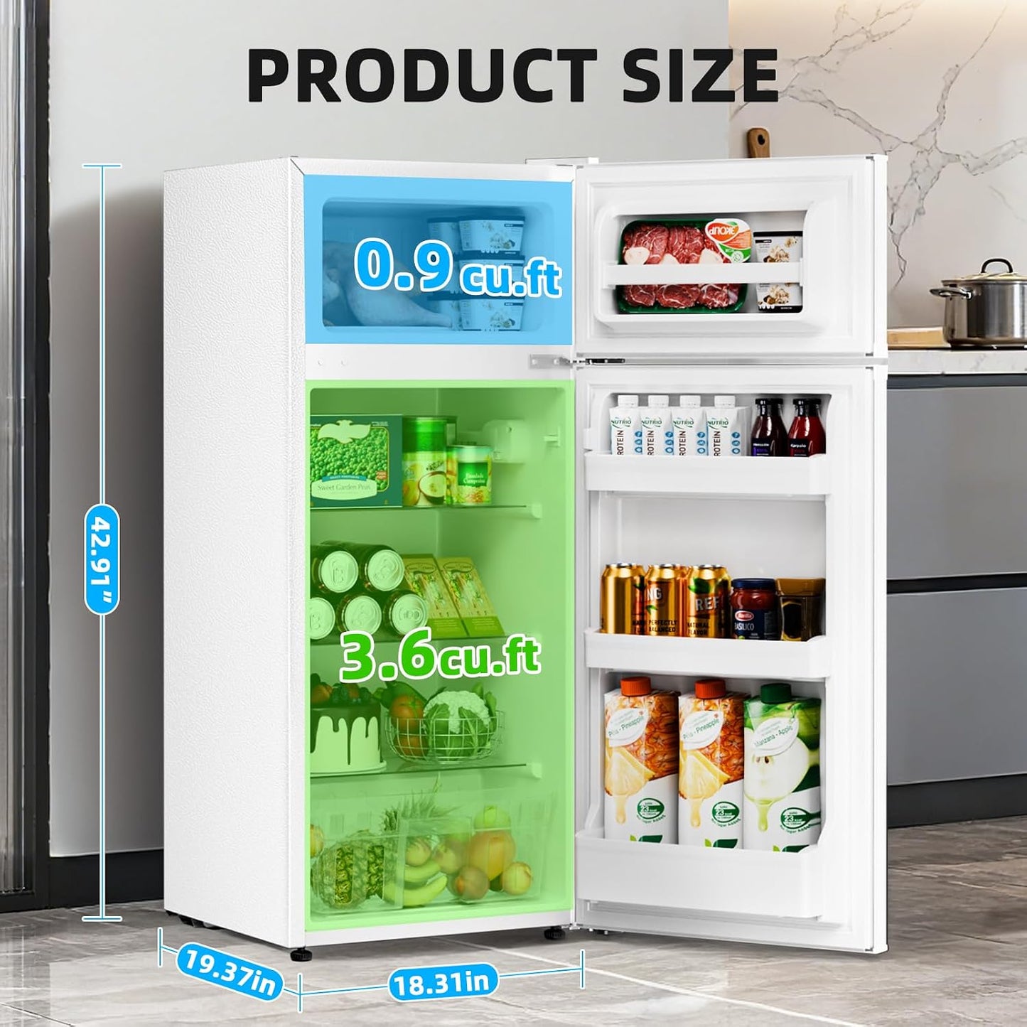 Compact Refrigerator,4.5 Cu.Ft. Mini Separate Freezer Double 2-Door Adjustable Removable Shelves for Apartment/Dorm/Office,WHITE