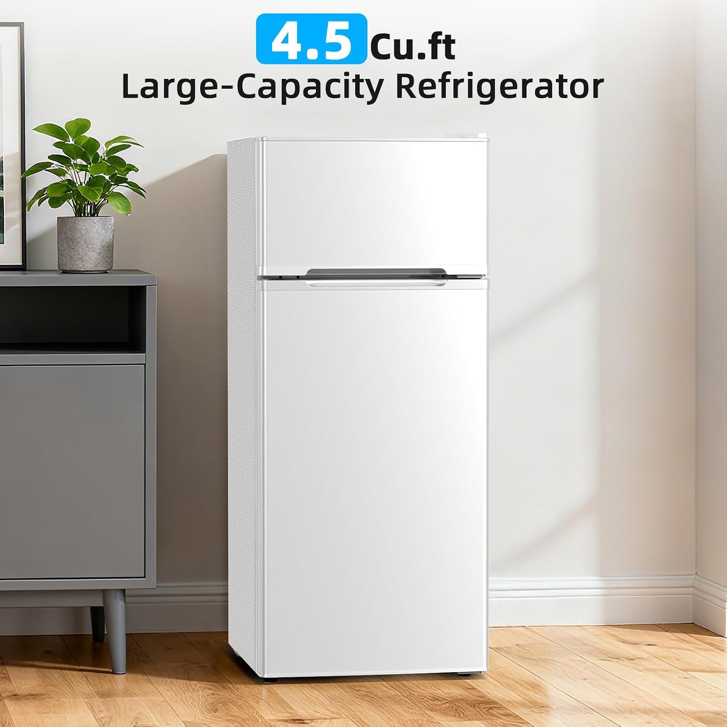 Compact Refrigerator,4.5 Cu.Ft. Mini Separate Freezer Double 2-Door Adjustable Removable Shelves for Apartment/Dorm/Office,WHITE