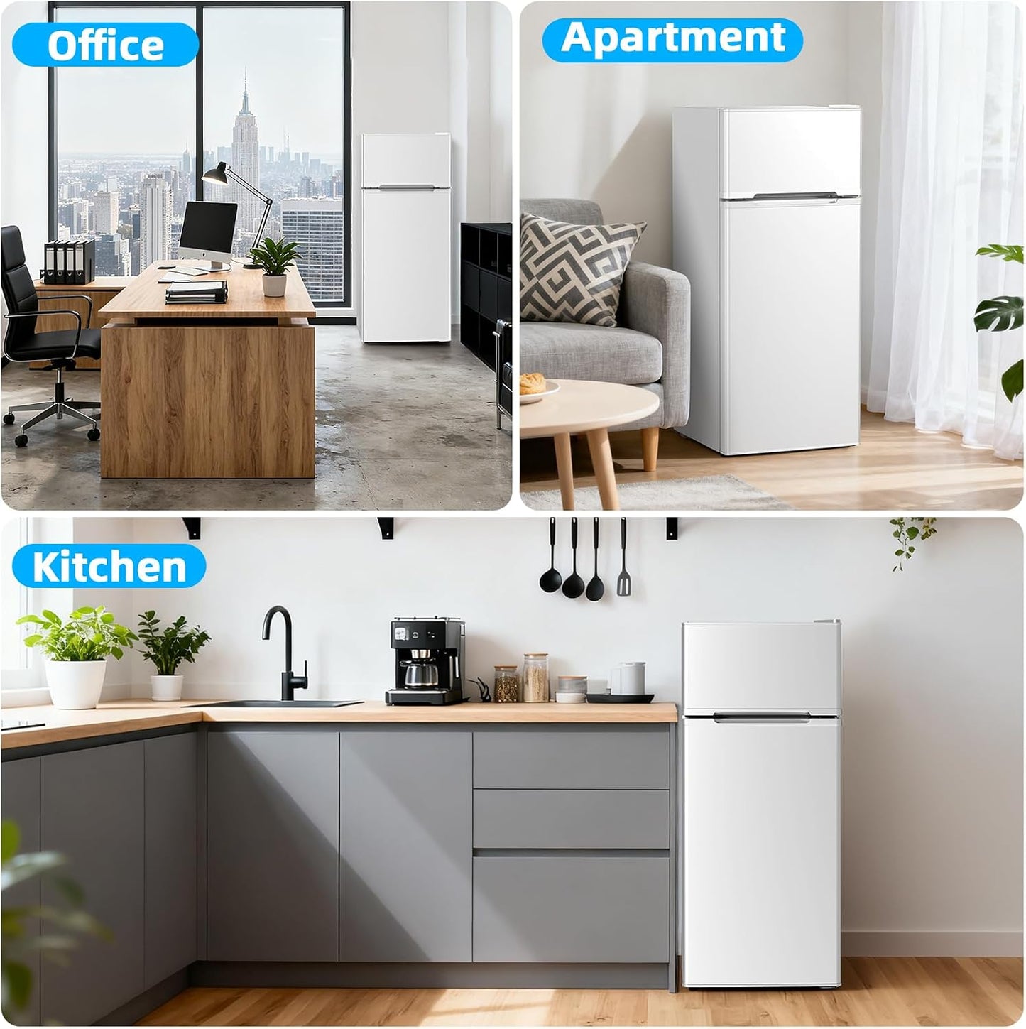 Compact Refrigerator,4.5 Cu.Ft. Mini Separate Freezer Double 2-Door Adjustable Removable Shelves for Apartment/Dorm/Office,WHITE
