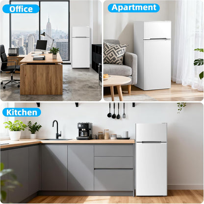 Compact Refrigerator,4.5 Cu.Ft. Mini Separate Freezer Double 2-Door Adjustable Removable Shelves for Apartment/Dorm/Office,WHITE