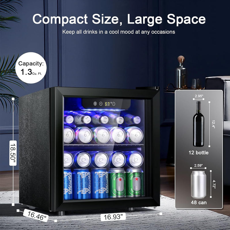 12 Bottle/48 Can Beverage Refrigerator Cooler-1.3 cu.ft